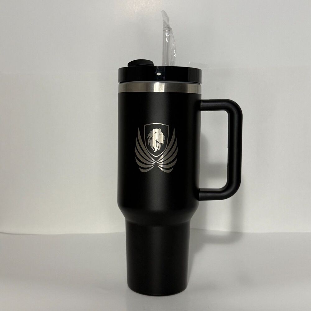 40oz Insulated Tumbler With Handle Straw Lid Black Stanley Style Travel Mug